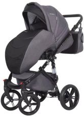 Детская коляска 2 в 1 Riko Brano Natural 07 Carbon (черная кожа – т.серая ткань)